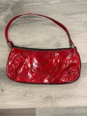 Red Embossed Leaf Shoulder Bag